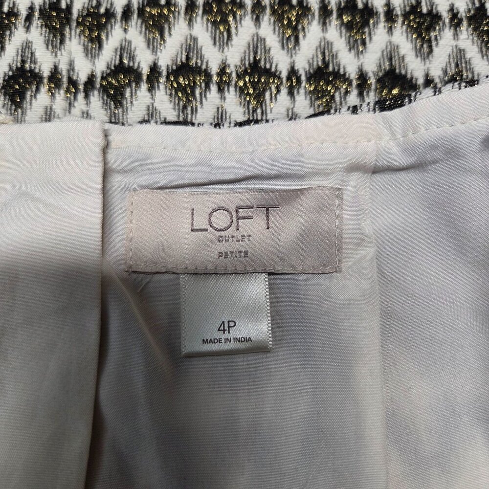 Loft Outlet 4 Petite Metallic Gold Jacquard Print Casual Holiday Career Skirt - Picture 7 of 7